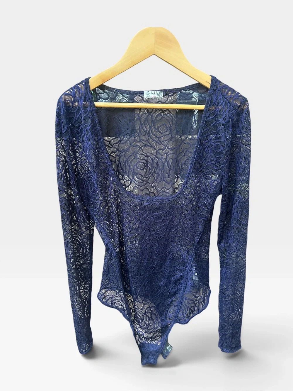 FREE PEOPLE In My Head Sheer Lace Bodysuit Navy
